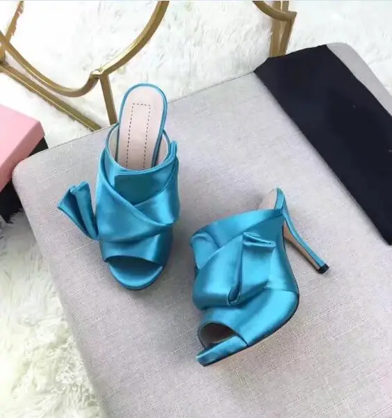 Сандалии с большим бантом для молодых девушек шелковая атласная ткань