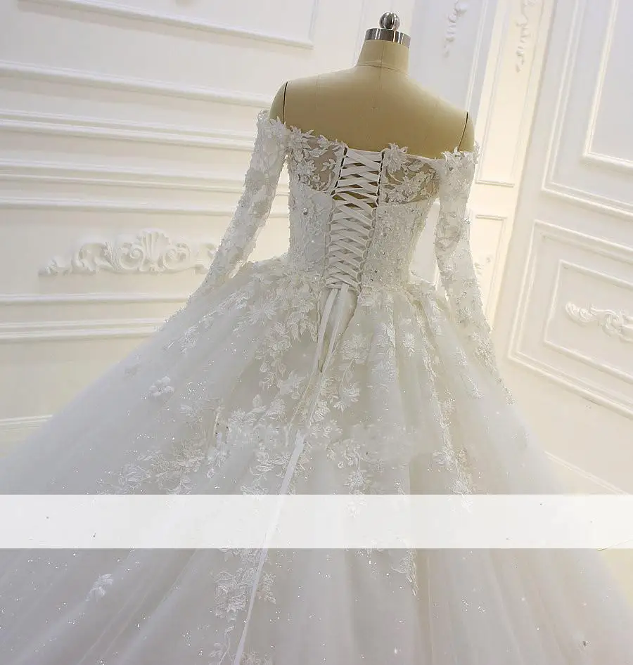 Роскошное Свадебное платье Casamento с 3D цветами кружевом длинными рукавами вырезом