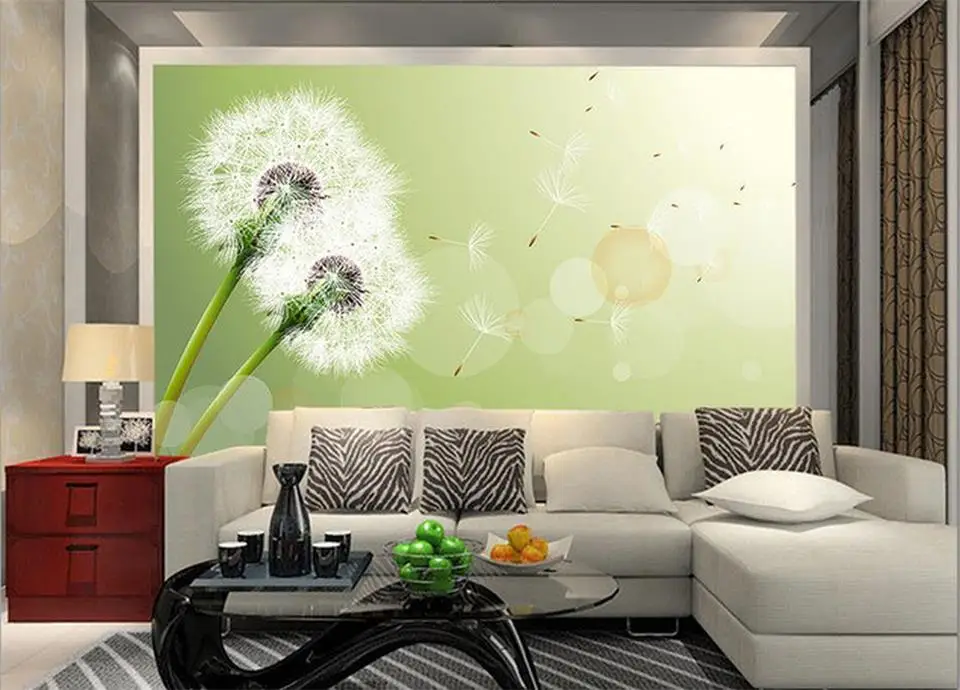 

3d обои, фотообои на заказ, гостиная Одуванчик зеленый цветок 3d картина диван ТВ фон обои для стены 3d