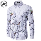 Новинка 2016, мужская рубашка с принтом, модная мужская Повседневная белая рубашка с длинными рукавами, мужские рубашки, облегающая Деловая одежда для джентльмена