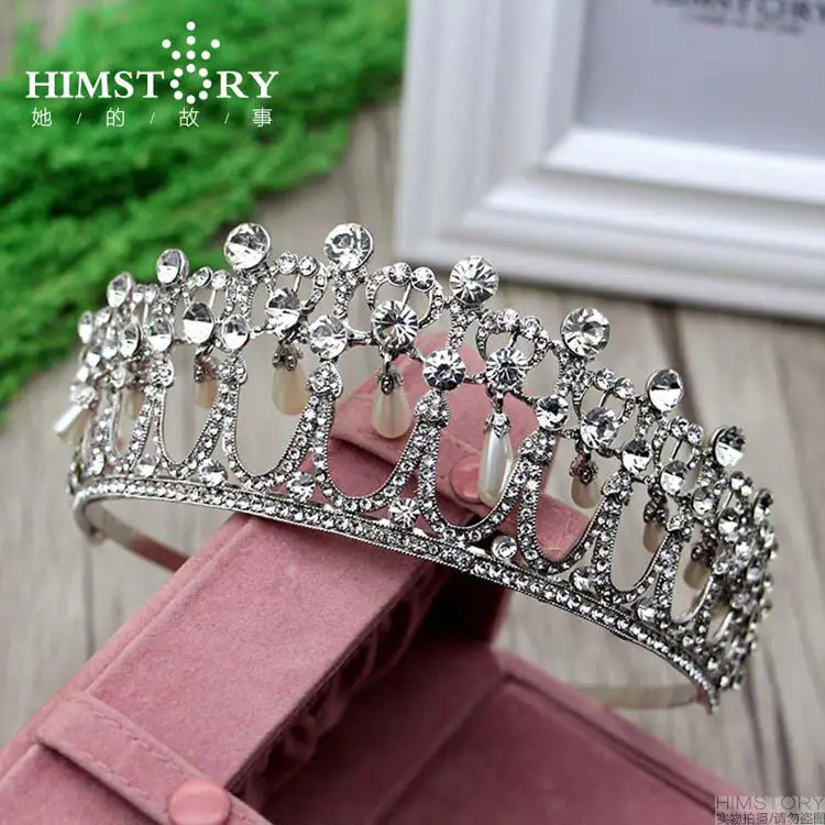 Himstory, классические диадемы принцессы Дианы, корона, стразы, Жемчужные Капли, свадебная тиара, короны, аксессуары для волос, ювелирные изделия
