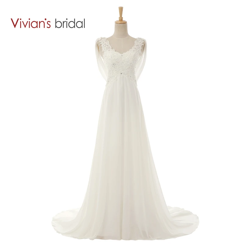 Vivian's Bridal Шампанское шифоновое свадебное платье 2016 с рукавами крылышками