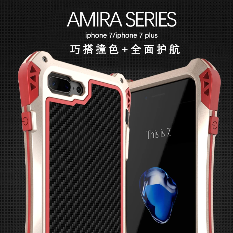 Newest AMIRA Case for iPhone 7 4.7 Waterproof Shockproof Carbon Fiber+Metal+Gorilla Glass Anti-impact Armor With Tempered R-just |