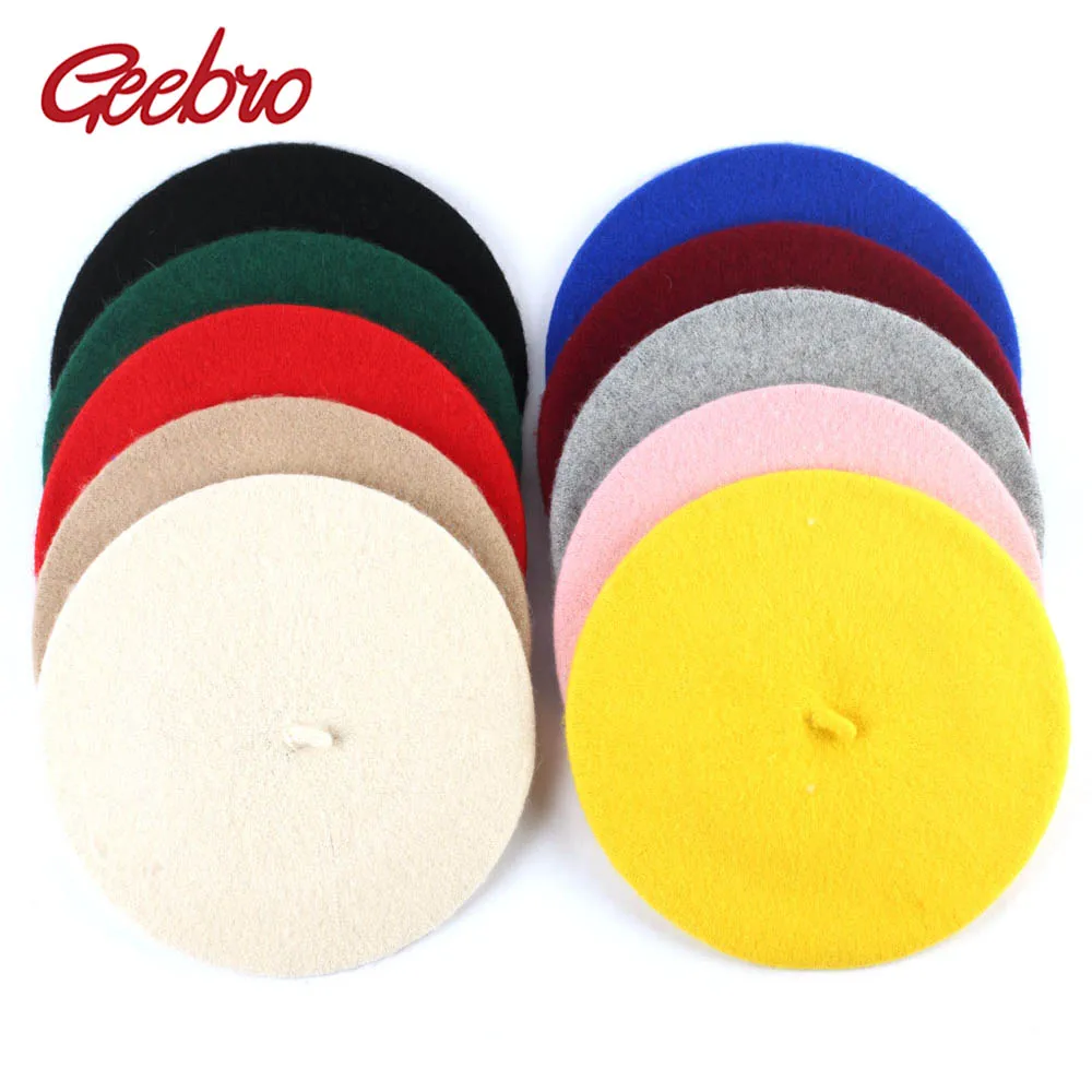 

Весенний берет Geebro для девочек, модный однотонный теплый шерстяной берет для детей, берет во французском стиле, берет для девочек DQ831A