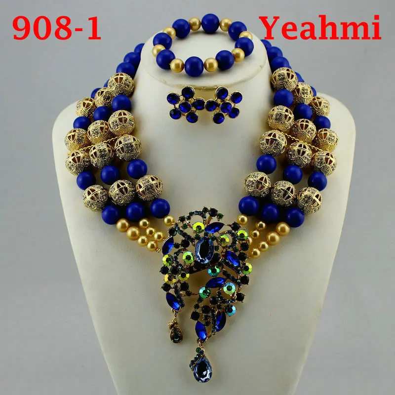 

Dubai jewelry sets Nigerian wedding big necklace Pendant earrings African Beads Jewelry Set Fashion Bridal jewelry sets 908-1