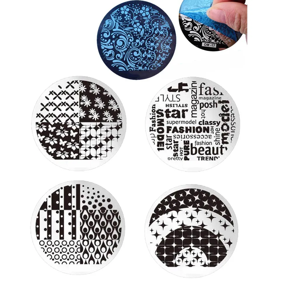 Круглая синяя пленка для нанесения лака дизайна ногтей стальная пластина