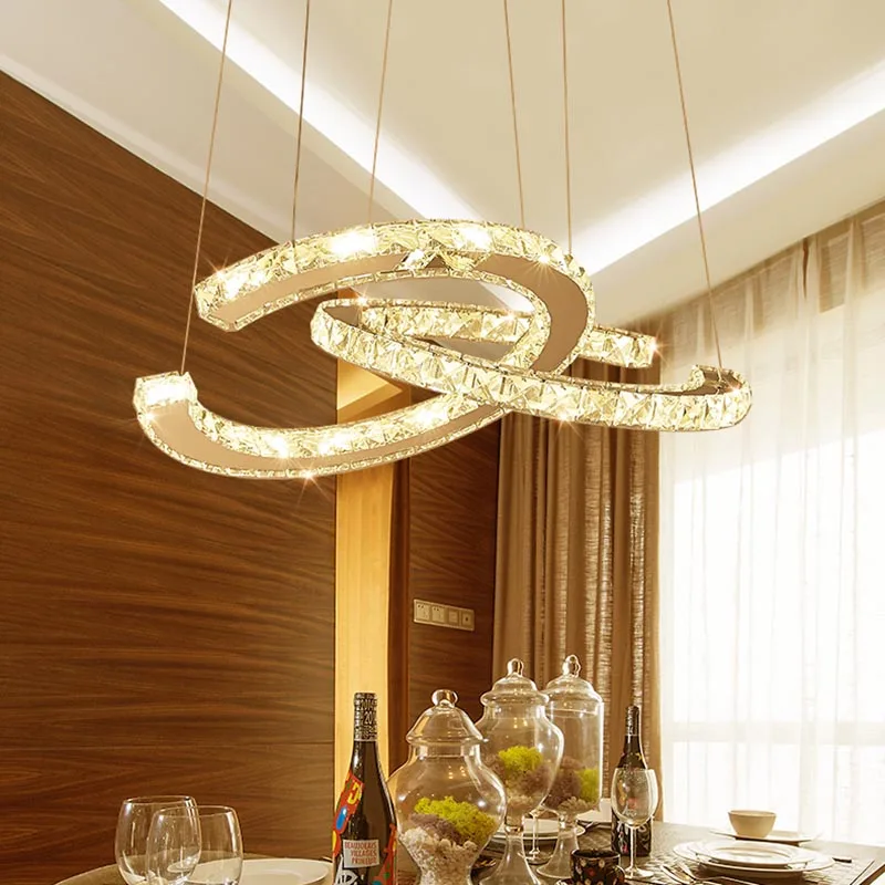 

Modern LED Crystal Chandelier 2 C Pendant Ceiling Fixture Living Dining Room Lamp Dimming Lighting Stainless Steel