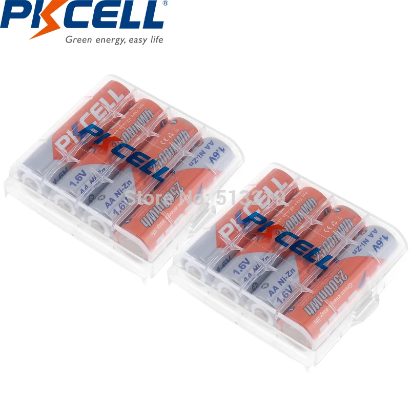 PKCELL 8 шт. 1 6 в Ni Zn AA перезаряжаемые батареи aa NIZN аккумуляторы 2A 2500 mwh + 2 nizn батарея держатель коробка Прямая