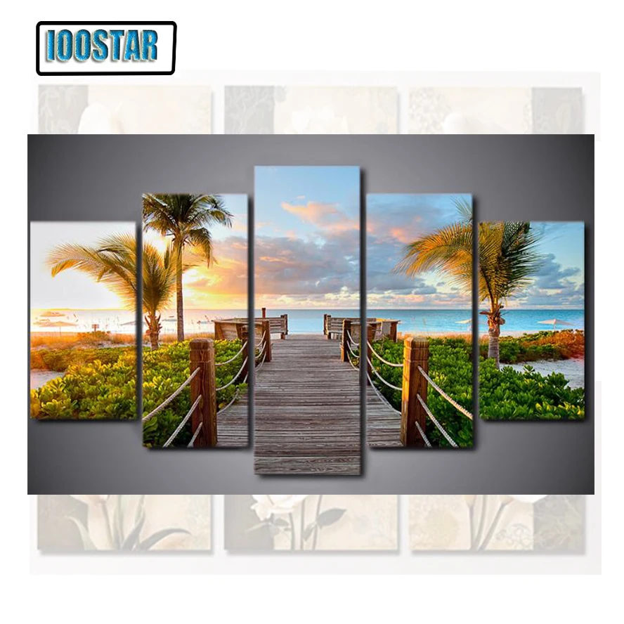 

5d DIY Diamond Painting Beach sea nature scenery Cross Stitch Kits Full Diamond Embroidery 3D Diamond Mosaic Needlework 5 pcs