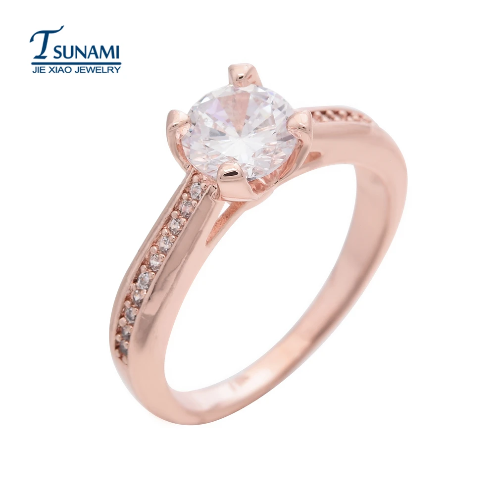 Красивый круглый цвета розового золота циркон кольцо который подходит для