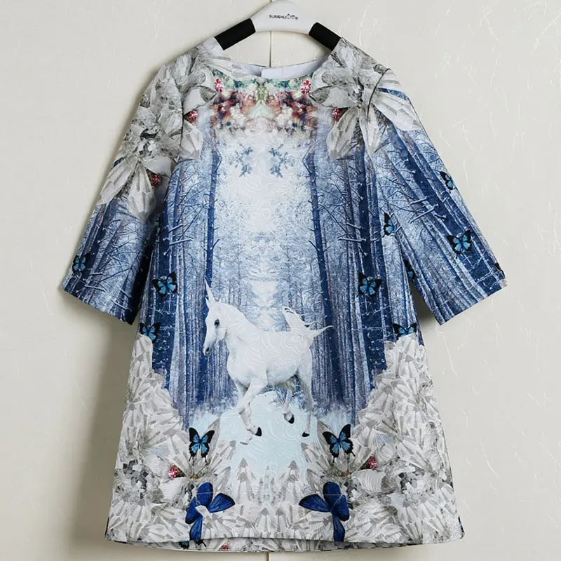 Детское осеннее платье для девочек Vestidos принцессы с единорогом Детский костюм