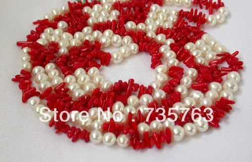 xiuli 00713 classic long 60&quot 7mm round white freshwater pearls red coral necklace | Украшения и аксессуары