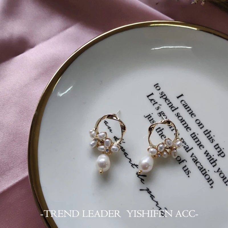 Женские серьги-гвоздики с цветком GWACC натуральным пресноводным жемчугом в стиле