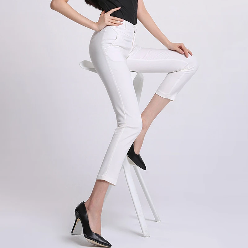 Женские стильные Капри высокого качества деловые брюки для работы черные белые