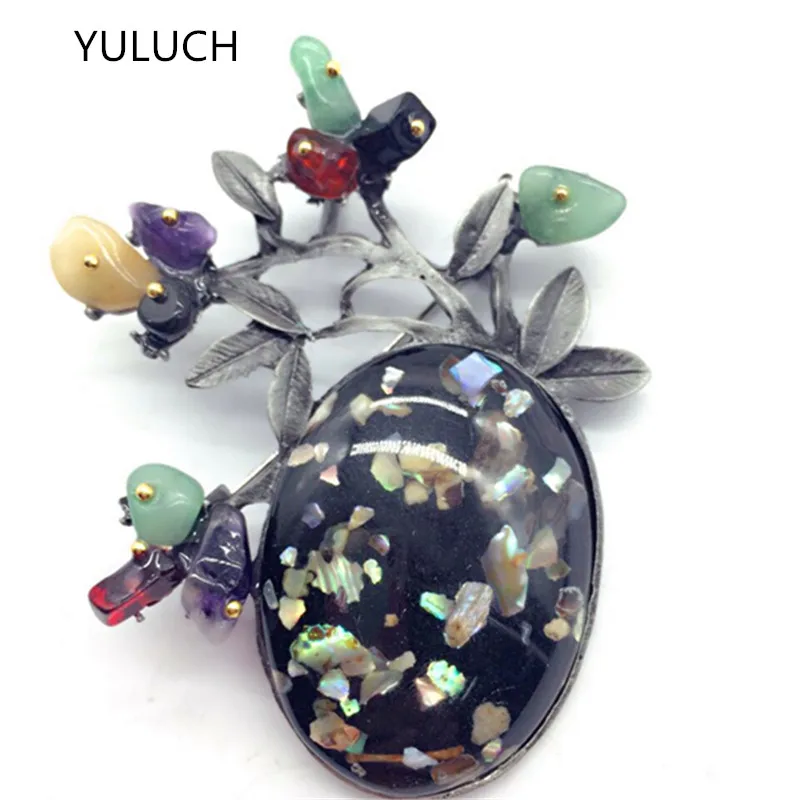 Модный бренд новинка ювелирная брошь с глазурью Lucky Grass leaf gem винтажный камень в