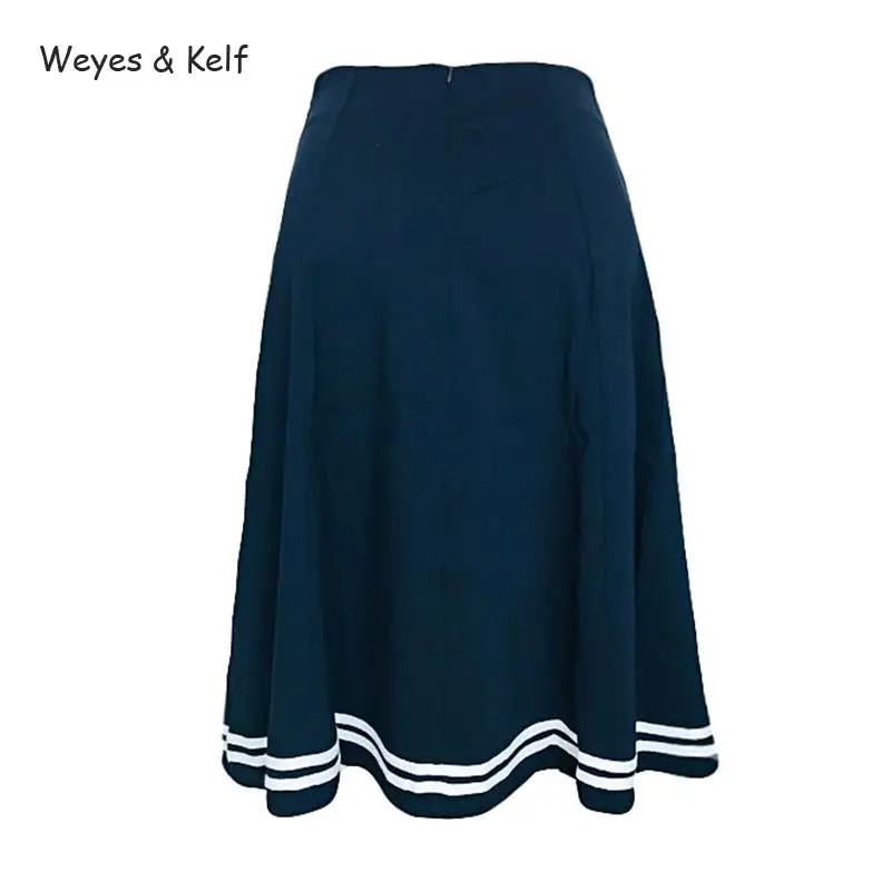 Weyes &amp Kelf Button High Waist Retro Skirts Womens Dark Blue Elegantes 2020 Summer Skirt Knee-length For Women Faldas | Женская