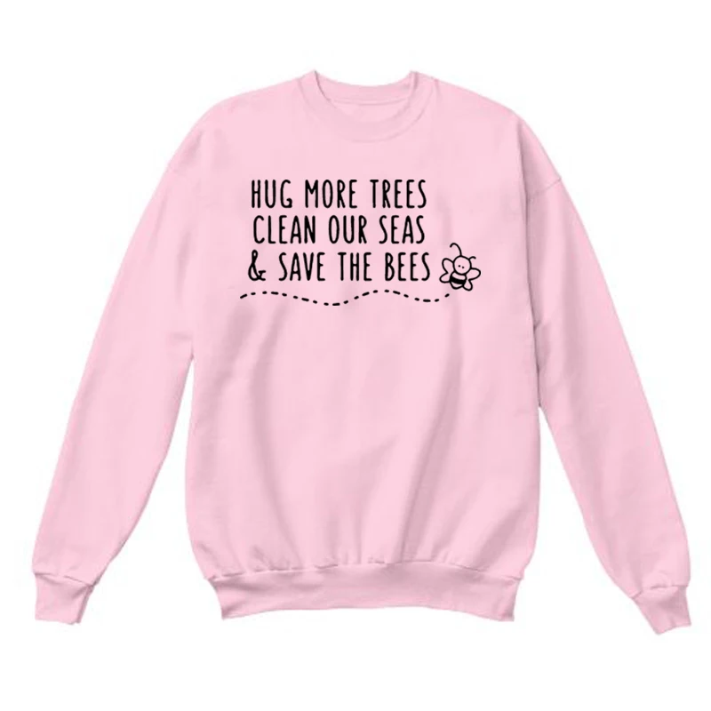 Женские толстовки с капюшоном Hug Trees Clear Our Seas Save Bees большие размеры розовая