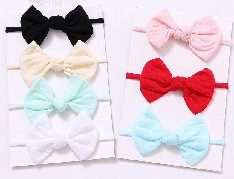 20 шт./лот мягкая нейлоновая повязка тюрбан с бантом ткань Детские аксессуары для