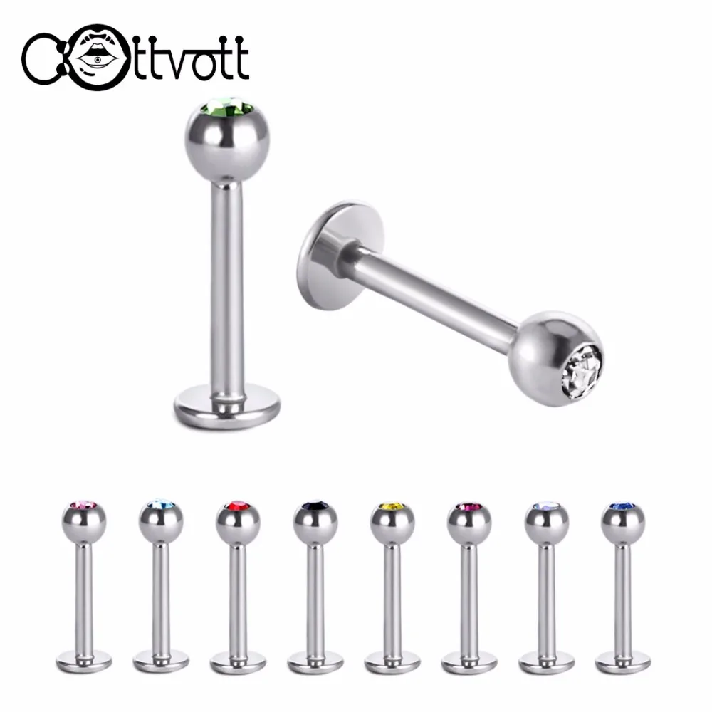 10pcs/lot Crystal Ball Screw in Labret Lip Piercing 16G Hypoallergenic Stainless Steel Bead Surgical Body Jewelry Color Mix LB08 | Украшения