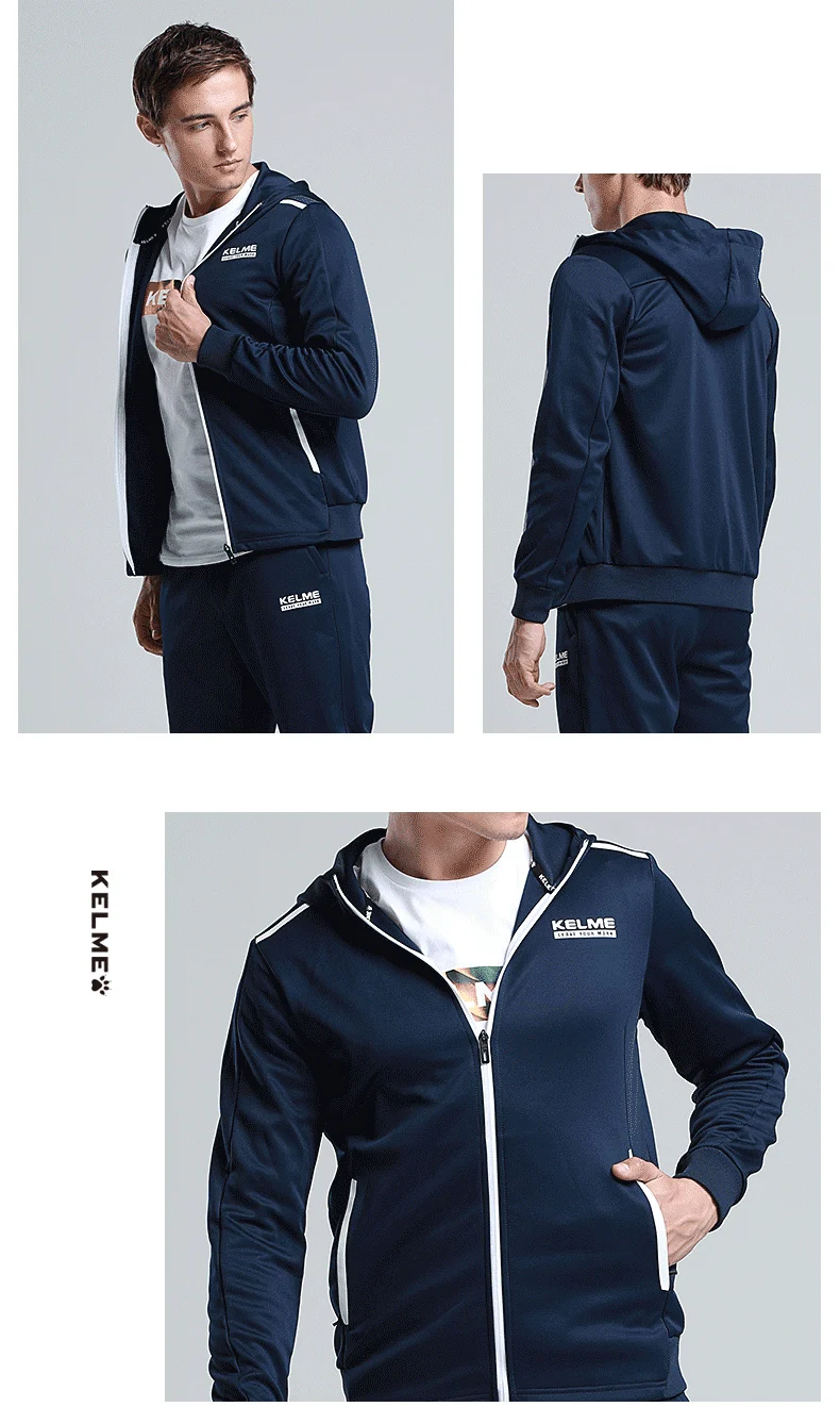 KELME мужской костюм для бега и бега, спортивная одежда для фитнеса, спортивные костюмы для отдыха, тканые теплые костюмы с капюшоном 3981513