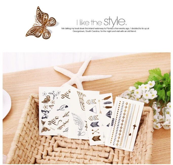 Новые специальные золотые серебряные татуировки металлические вдохновленные флэш водонепроницаемые