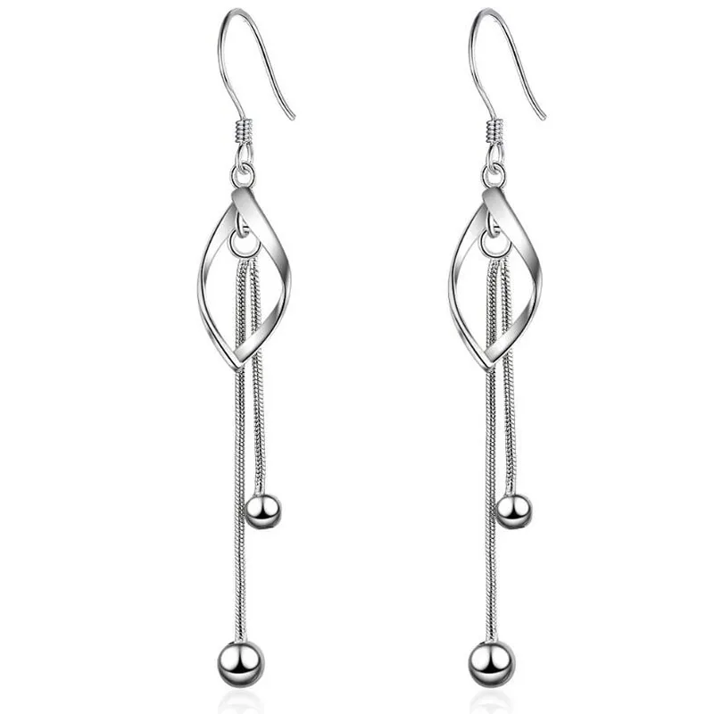 

KOFSAC Fashion Geometric Long Tassel Earring For Women Jewelry Fine 925 Sterling Silver Drop Earrings Lady Engagement Accessorie