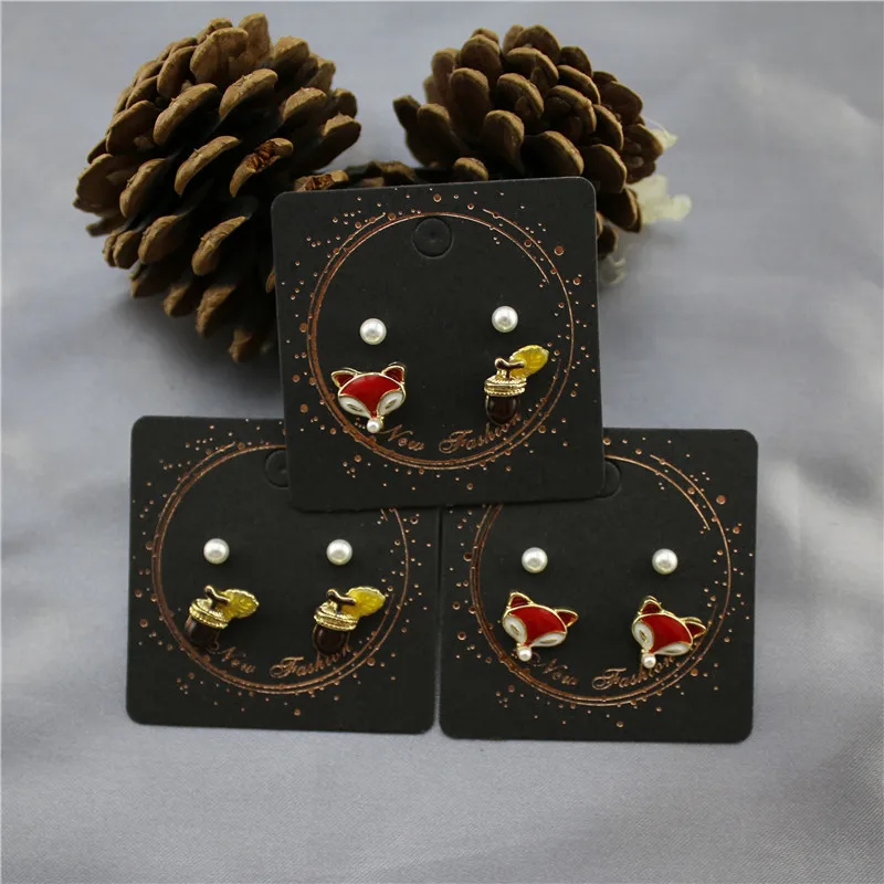 Red enamel style animal fox Pine cone fashion cute 2 pieces set of stud earrings Combination ear jewelry | Украшения и аксессуары