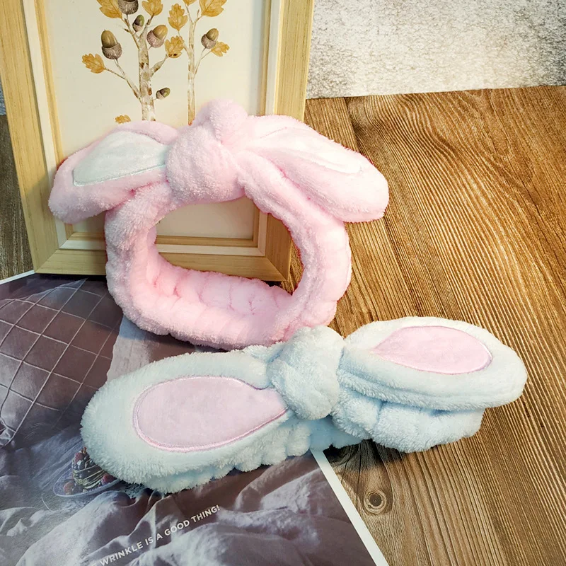 Женские корейские повязки для волос с милыми заячьими ушками аксессуары мытья