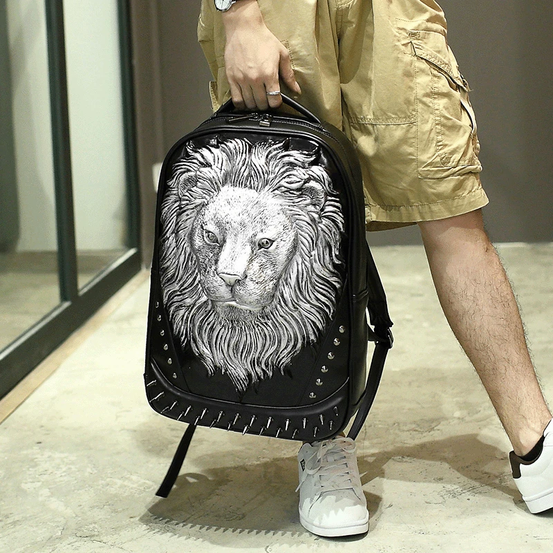 Новинка 2017 стильный рюкзак с принтом льва из мультфильма Мужская школьная сумка