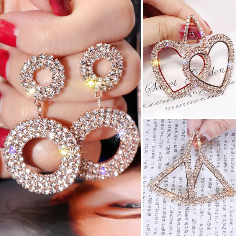 Женские серьги подвески в Корейском стиле с большим круглым очагом розового