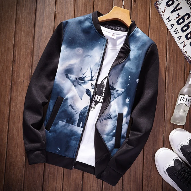 Бренд thoshine весна осень мужские тонкие куртки Slim Fit животный принт Мужская