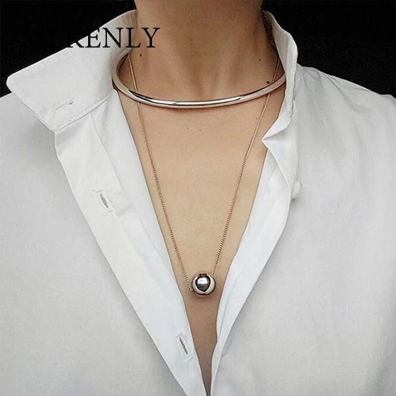 MLKENLY серебряный цвет 12 мм шарик бусина Геометрическая современная личность чокер