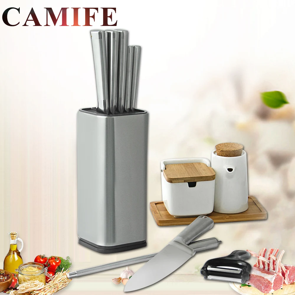 XYj нож из нержавеющей стали кухонный набор блок точилка и Овощечистка инструмент