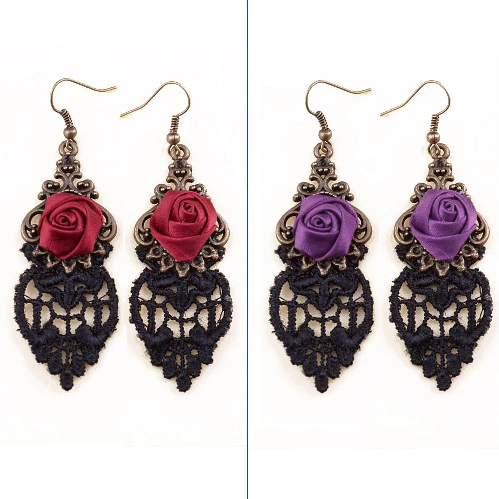 Женские серьги в стиле ретро ручной работы готические красные/фиолетовые