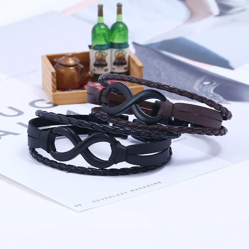 2019 черно-коричневые позолоченные браслеты Infinity плетеные вручную различных