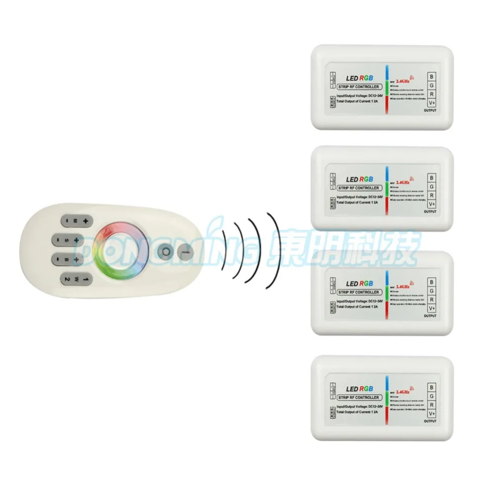 Фото 1 шт. пульт дистанционного управления + контроллер 4x RGB, 4-зонный 2,4G RGB светодиодный контроллер с диммером сенсорный беспроводной пульт дистан... №2