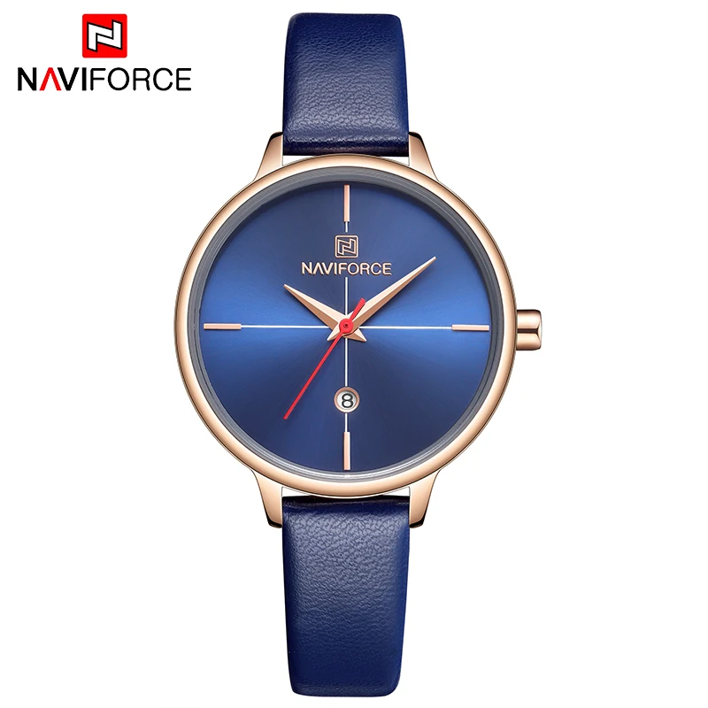 NAVIFORCE/женские модные синие кварцевые часы кожаный ремешок для часов высокое