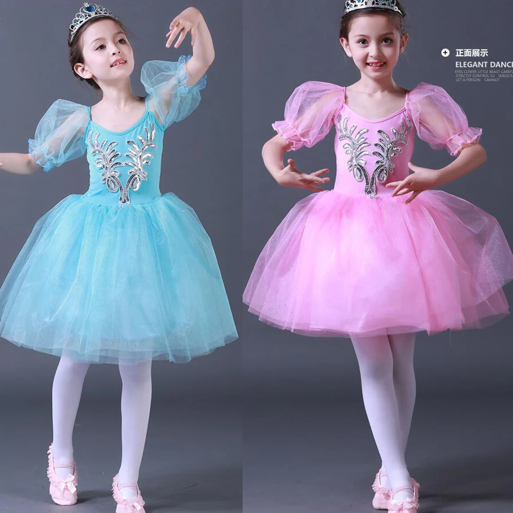 Girls Ballerina Dance Dress Classic Ballet Tutu Pink Blue Romantic Tutu Dress Child Ballet Dance Performance Costumes Outfits