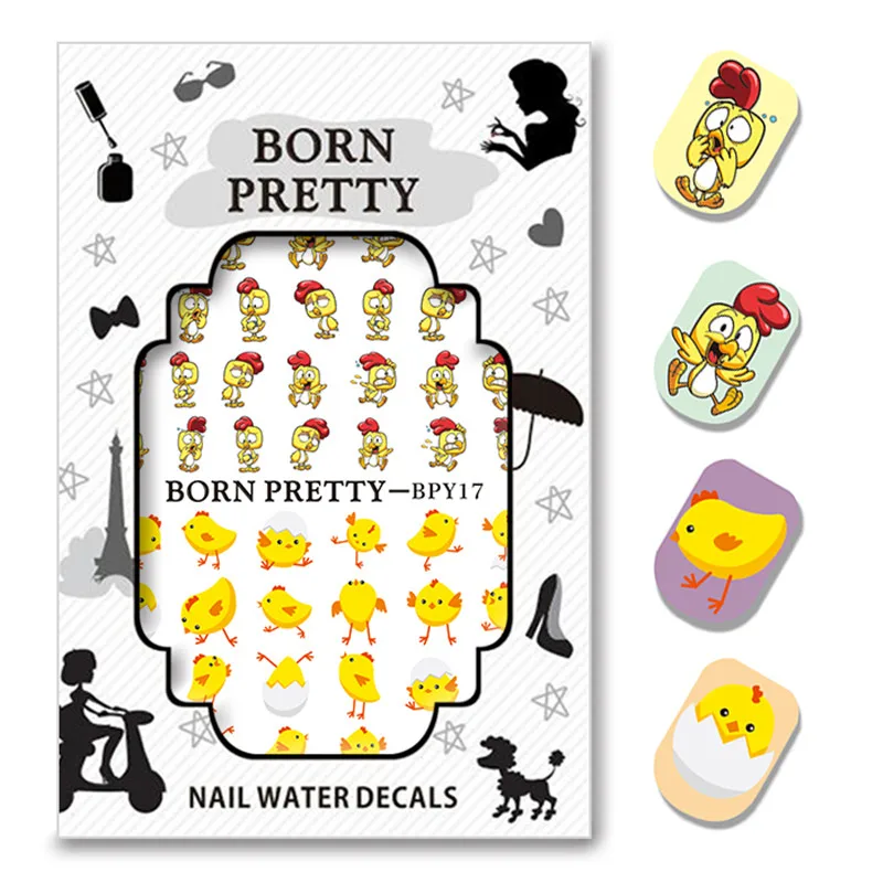 BORN PRETTY 2 листа Милая утка цыпленок русская кукла водяные наклейки для ногтей