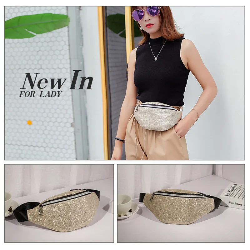 Сумка поясная женская из искусственной кожи с блестками | Багаж и сумки