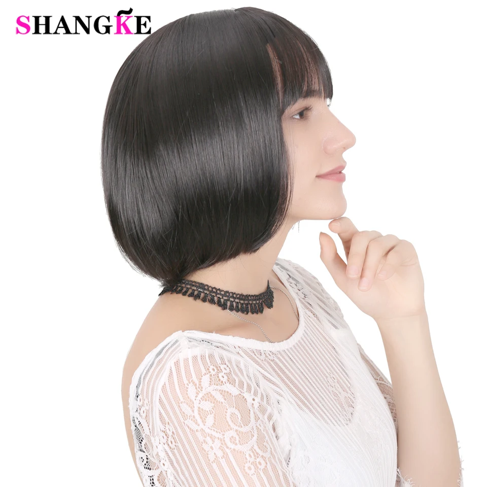 SHANGKE волос Синтетический черный коричневый парик из коротких прямых Боб парики