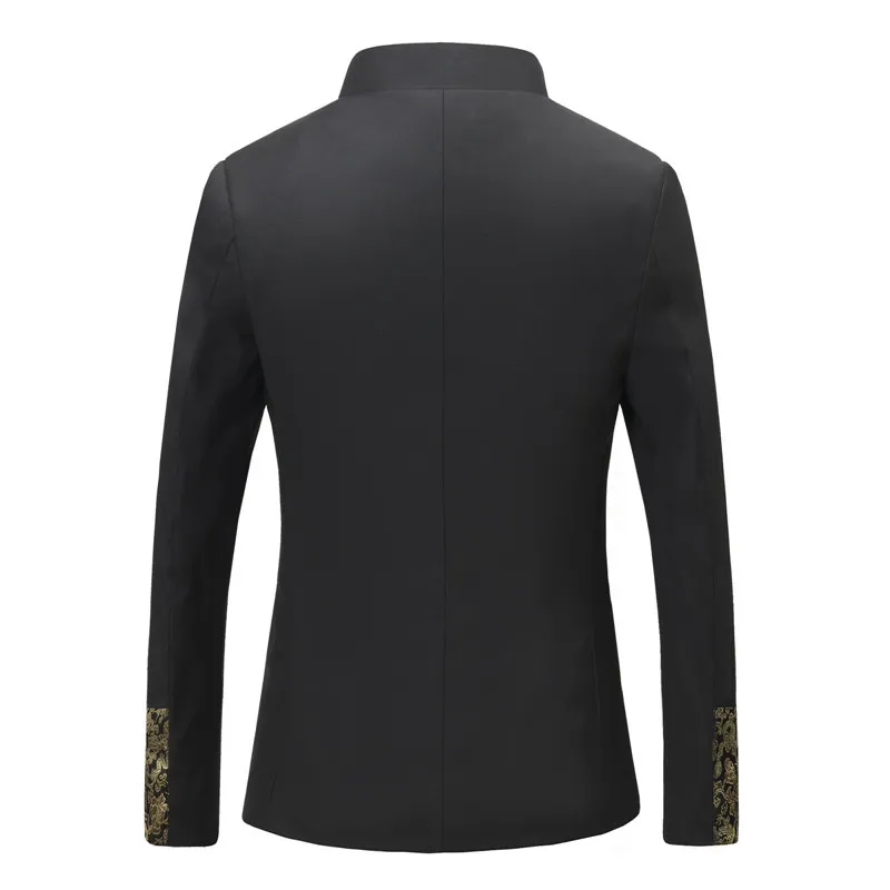 Мужской костюм туника с воротником стойкой черный пиджак и брюки в китайском