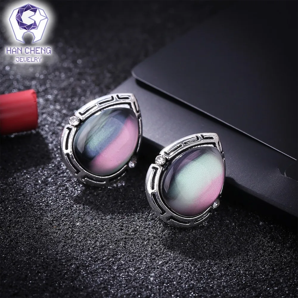 HanCheng новые модные циркониевые овальные огненные опаловые клипсы для ушей