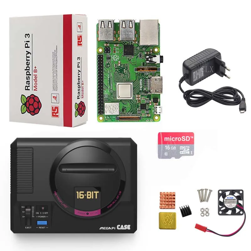 Retroflag megapi чехол + Raspberry pi 3B (плюс) 16/SD картой памяти на 32 ГБ вентилятор теплоотвод 5V