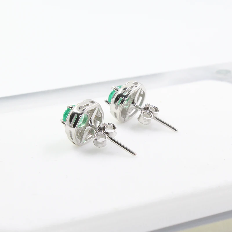 Серьги гвоздики из серебра 925 пробы с изумрудами 4 Х6 мм|stud earrings|earring studs earringsearrings