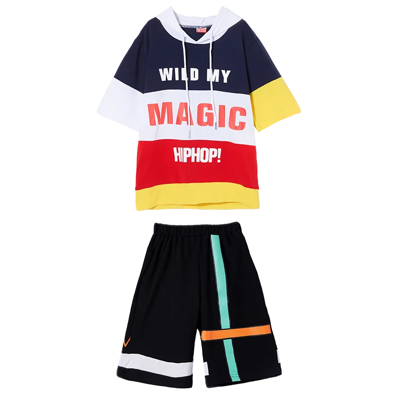

New Children'S Street Jazz Dance Costume Boys Hip Hop Street Dance Clothes Print Tops Shorts Hiphop Handsome Costumes DWY1615
