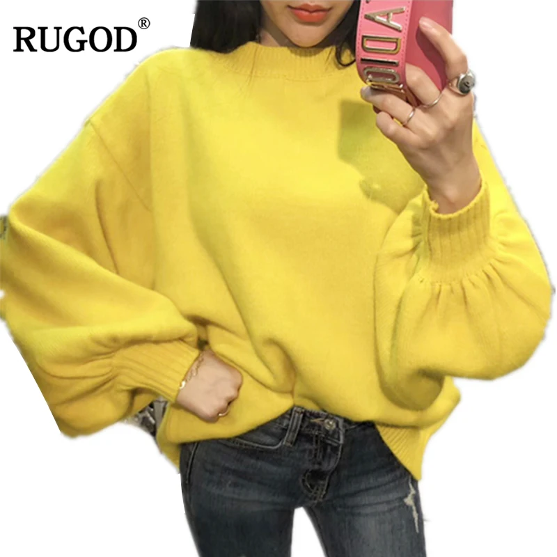 RUGOD 2019 свободный свитер из ангоры Женский однотонный с круглым вырезом и
