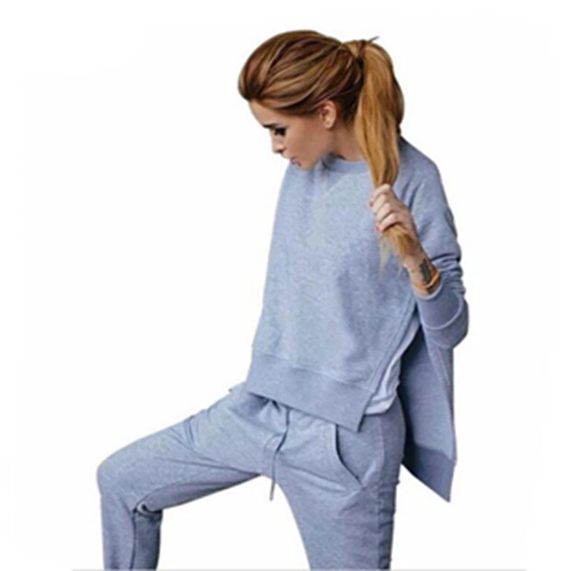 

New Asymmetrical Sweatshirt And Pants Set 2 Two Piece Set Tracksuit Sweat Suits Women Hoodies Sets