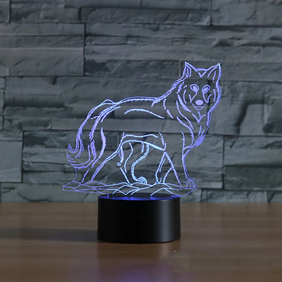 Волк Форма 3D ночник настольная лампа 3D для сна детская Спальня атмосферу USB 7 Красочные животных светильник Декор подарки