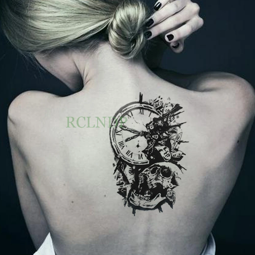 

Waterproof Temporary Tattoo Sticker hell skull clock old school tatto stickers flash tatoo fake tattoos for men women